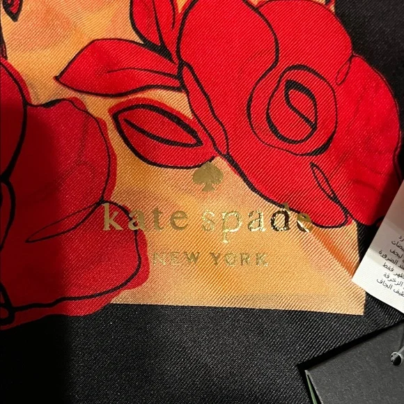 NWT Kate Spade Vibrant Red and Black Floral Scarf 28”+28” aprox - Picture 2 of 8